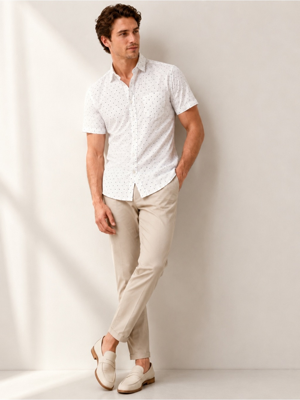 Hugo Boss Men’s White Print Short Sleeve Button Up Shirt Slim Fit Size S NWT